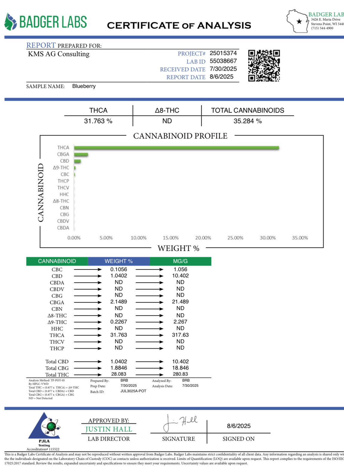 Blueberry 28 grams 31.76% THCa